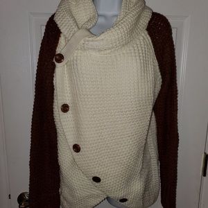 Unknown Brand Cream & Brown Cowl Neck Sweater Sz L